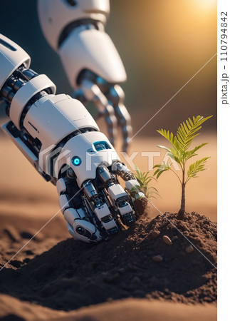家庭菜園を始めるロボット（AI生成画像） 110794842