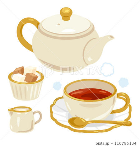 ホットティーが入ったカップとティーセット ホットティーが入ったカップとティーセット 110795134