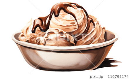 コーヒーソースのかかったアイスクリームの水彩イラスト「AI生成画像」 コーヒーソースのかかったアイスクリームの水彩イラスト「AI生成画像」 110795174