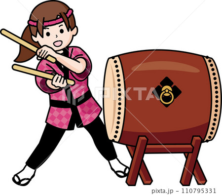 和太鼓を叩く女の子 110795331