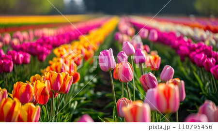 AI-generated content. A Vibrant Field of Colorful Tulips. Generative AI 110795456
