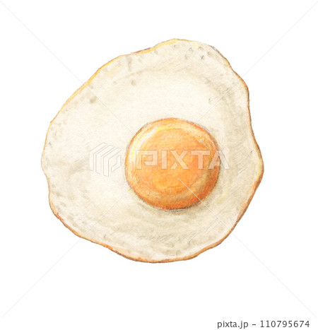 目玉焼き　水彩色鉛筆イラスト 110795674