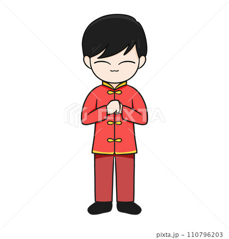 Chinese New Year Cartoon Character illustration: Adorable boy with Black Hair and Lucky Aura. 110796203