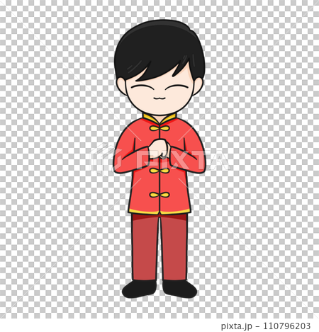 Chinese New Year Cartoon Character illustration: Adorable boy with Black Hair and Lucky Aura. 110796203