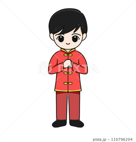 Chinese New Year Cartoon Character illustration: Adorable boy with Black Hair and Lucky Aura. 110796204