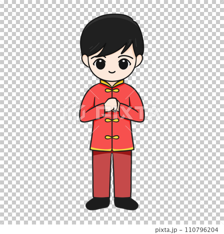 Chinese New Year Cartoon Character illustration: Adorable boy with Black Hair and Lucky Aura. 110796204