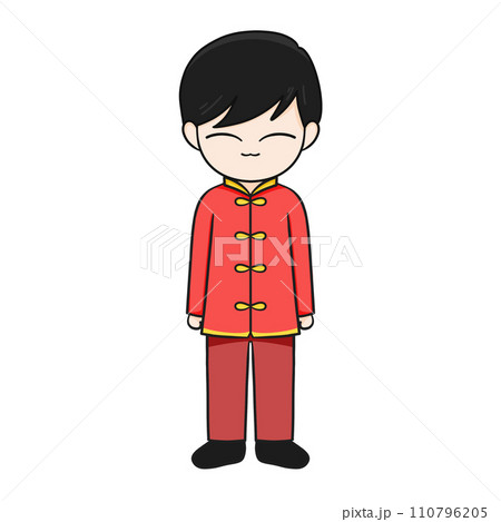 Chinese New Year Cartoon Character illustration: Adorable boy with Black Hair and Lucky Aura. 110796205