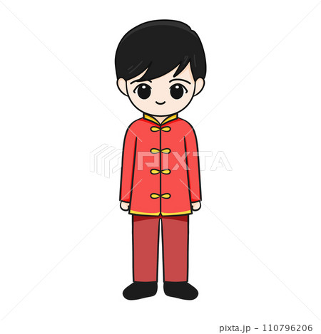Chinese New Year Cartoon Character illustration: Adorable boy with Black Hair and Lucky Aura. 110796206