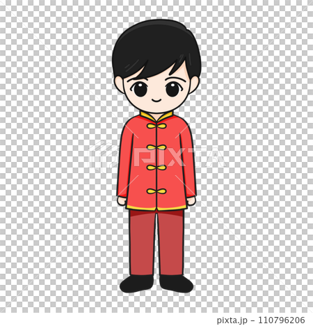 Chinese New Year Cartoon Character illustration: Adorable boy with Black Hair and Lucky Aura. 110796206