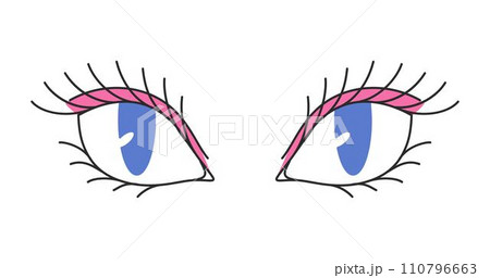 Vector blue eyes with long lashes. Doodle style. Cute illustration for stickers, cards design, tags, clipart Vector blue eyes with long lashes. Doodle style. Cute illustration for stickers, cards design, tags, clipart 110796663