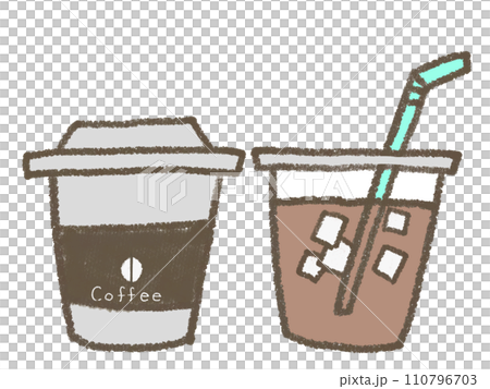 Illustration of hot coffee and iced coffee drawn with crayons 110796703