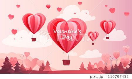 air balloons in heart shape happy valentine day greeting card shopping poster or voucher holiday celebration concept horizontal 110797452