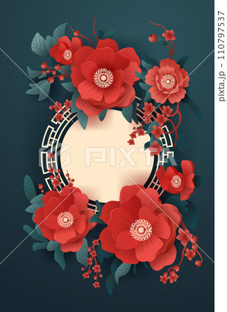 chinese new year greeting card with red flowers asian flyer invitation poster vertical chinese new year greeting card with red flowers asian flyer invitation poster vertical 110797537