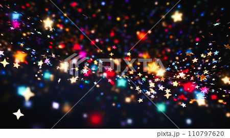 黒背景にカラフルにきらめく星型のコンフェッティの背景「AI生成画像」 110797620