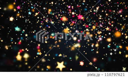 黒背景にカラフルにきらめく星型のコンフェッティの背景「AI生成画像」 黒背景にカラフルにきらめく星型のコンフェッティの背景「AI生成画像」 110797621