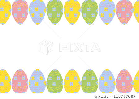 Seamless frame with top and bottom border of colorful painted Easter Eggs in trendy bright shades 110797687