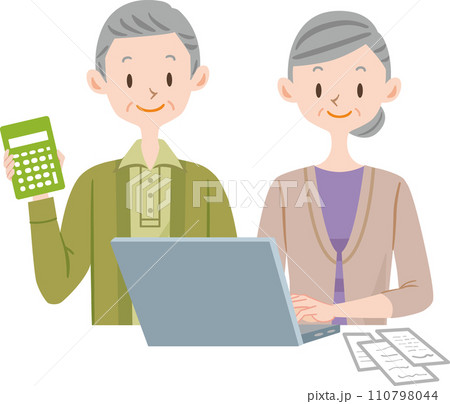 家計簿をつける老夫婦　確定申告　高齢 110798044