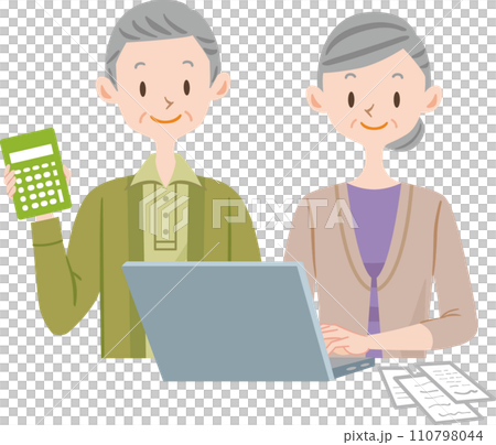 家計簿をつける老夫婦　確定申告　高齢 110798044