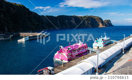 伊豆大島の冬 岡田港とジェットフォイル 伊豆大島の冬 岡田港とジェットフォイル 110798615