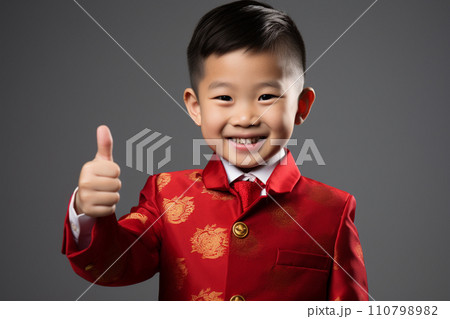 chinese new year young boy thumbs up and smile with generative ai 110798982
