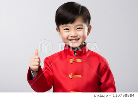 chinese new year young boy thumbs up and smile with generative ai 110798984