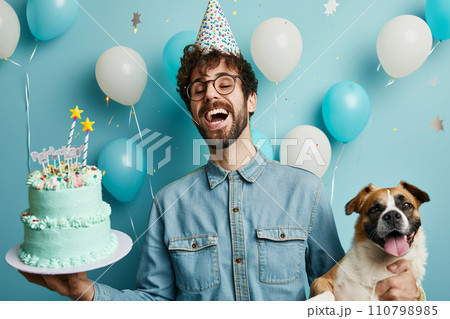 a man celebrating his dog birthday with generative ai 110798985