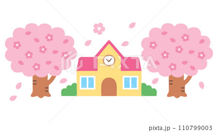 満開の桜と園舎 110799003