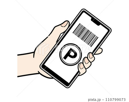 スマートフォンでキャッシュレス決済する女性の手元 110799073