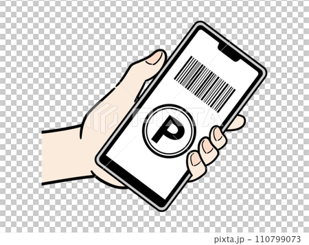 スマートフォンでキャッシュレス決済する女性の手元 110799073