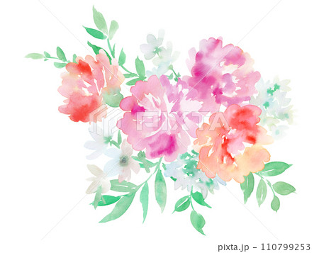 水彩で描いたカーネーションのブーケイラスト 水彩で描いたカーネーションのブーケイラスト 110799253