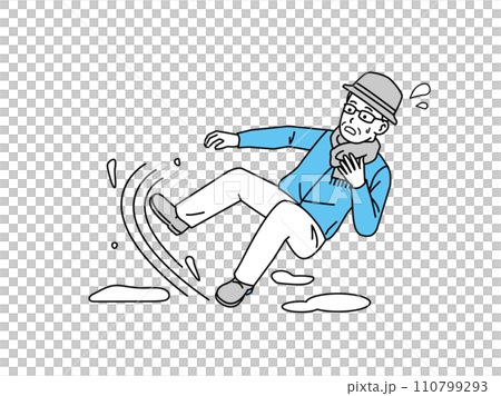 雪で滑って転ぶ老人　年配の男性 110799293