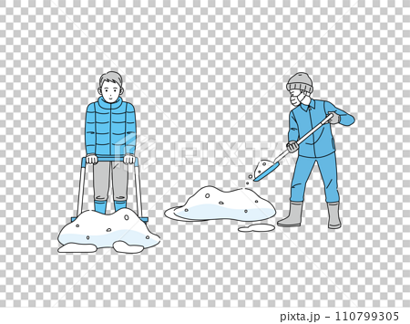 除雪、雪かきをする男性のイラスト 110799305