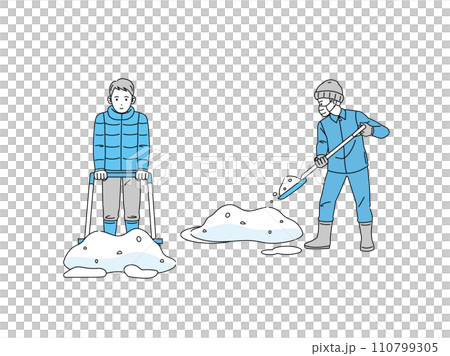 除雪、雪かきをする男性のイラスト 110799305