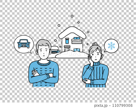 大雪に困る夫婦のイラスト 110799308