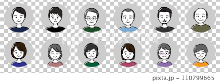 Circular icon variation set for middle-aged and elderly men and women (no line in frame, gray) 110799665