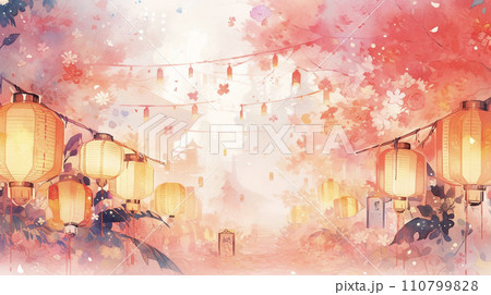 幻想的な日本のお祭りの背景イラスト　AI画像 110799828