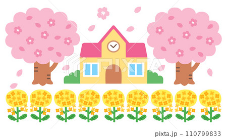 春の園舎のイラスト 春の園舎のイラスト 110799833