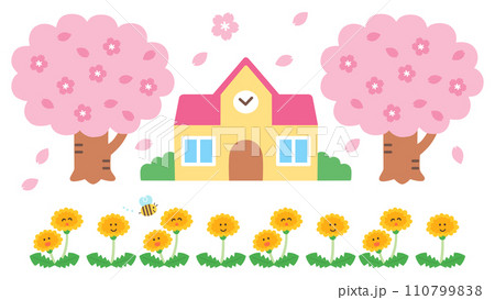 春の園舎のイラスト 春の園舎のイラスト 110799838