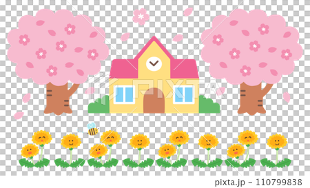 春の園舎のイラスト 春の園舎のイラスト 110799838