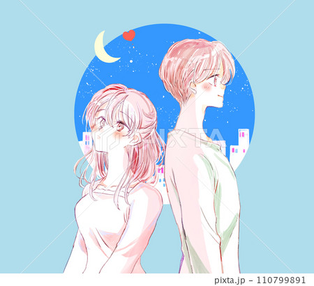 背中合わせの両想いの男女 夜 背中合わせの両想いの男女 夜 110799891