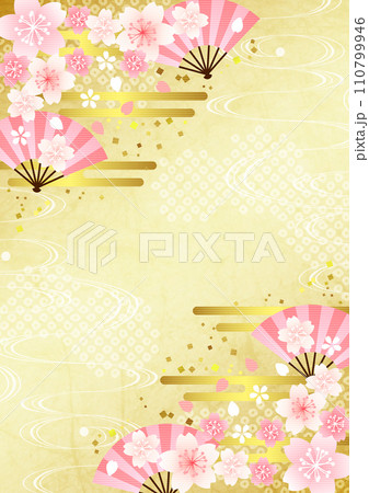 桜、和風、鹿の子模様、背景、イラスト、金色、縦型 桜、和風、鹿の子模様、背景、イラスト、金色、縦型 110799946