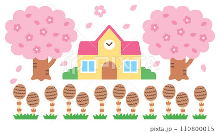 春の園舎のイラスト 春の園舎のイラスト 110800015