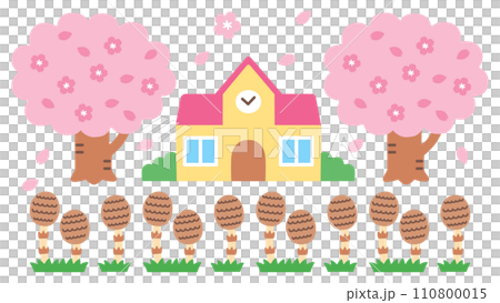 春の園舎のイラスト 春の園舎のイラスト 110800015