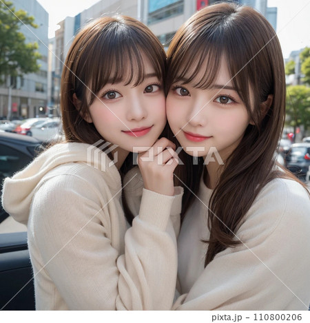 オープンカフェでデートを楽しむ女性2人 オープンカフェでデートを楽しむ女性2人 110800206