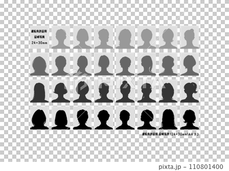 Driver's license size female silhouette ID photo illustration set (24 x 30mm) that can be printed as is. 110801400