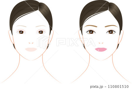 女性の顔。素顔と化粧した顔。ベクターイラスト 110801510