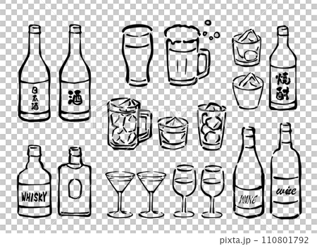 ドリンク・飲み放題・宴会飲み物・お酒の線画イラストセット 110801792