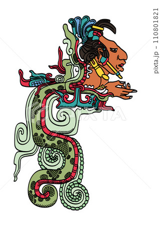 スネークビジョン　ククルカンイラスト Kukulkan, the Vision Serpent, a deity of Mayaのイラスト素材