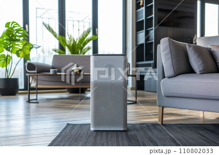 モダンなリビングルームに空気清浄機「AI生成画像」 110802033