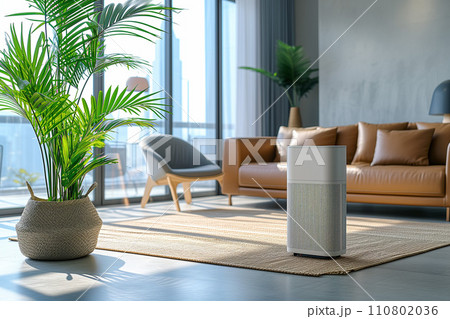 モダンなリビングルームに空気清浄機「AI生成画像」 110802036